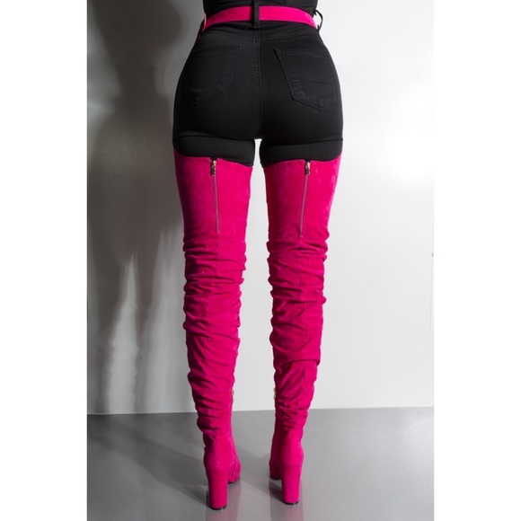 Fuchsia Suede Thigh High Chap Boots ✨ - Picture 6 of 13